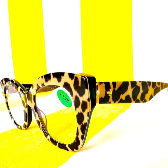 Kate Spade tan black oversized leopard print reading glasses readers 1.75 - Picture 4 of 13